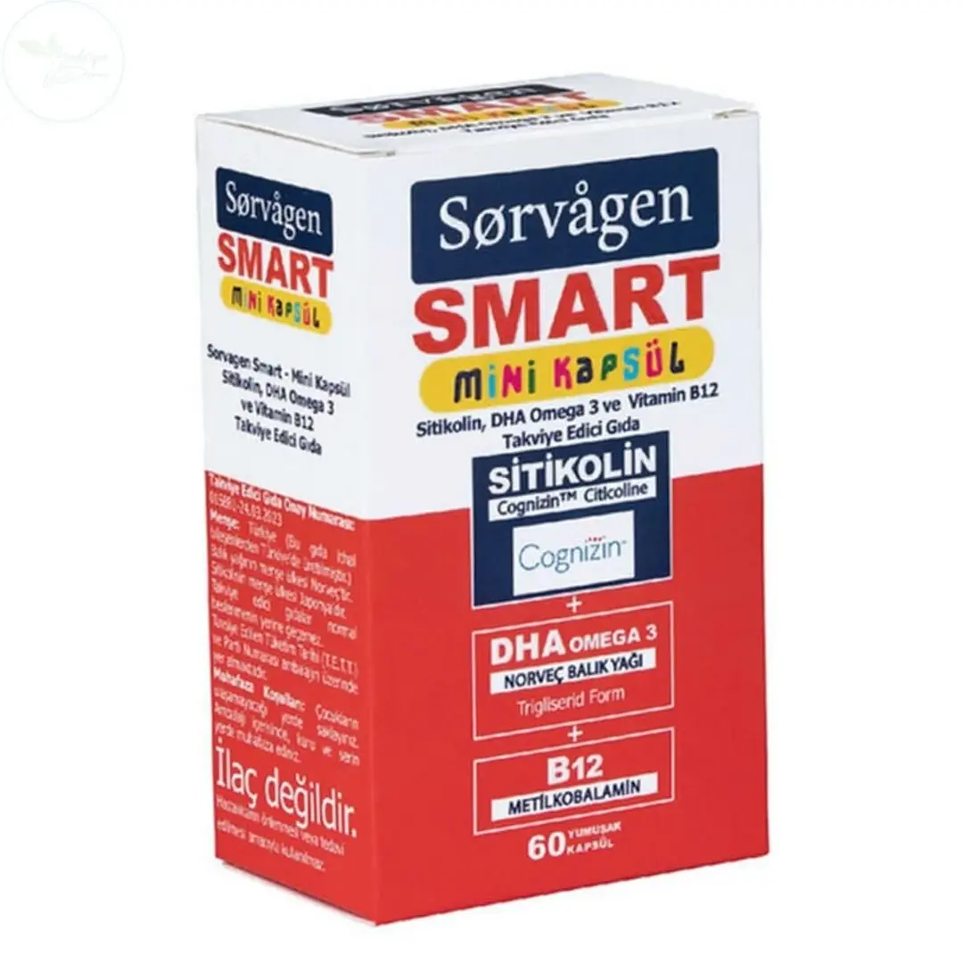 Sorvagen Smart Sitikolin DHA Omega-3 ve B12 60 Mini Kapsül
